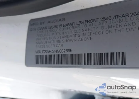 2017 Audi A6 2.0T Premium z USA, uszkodzony, nr VIN WAUC8AFC3HN082685